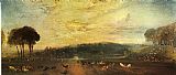 Lake Canvas Paintings - The Lake Petworth sunset fighting bucks
